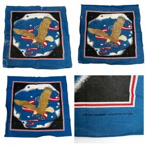 Vintage Bandana Lot 3 Eagle American Flag Stars Blue Red Cotton Patriotic READ